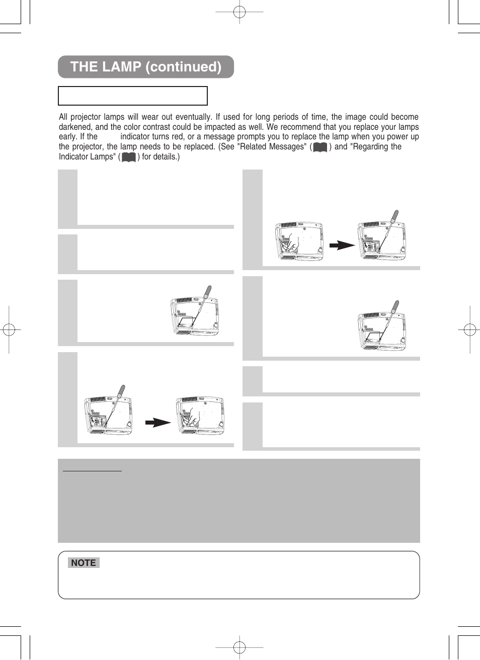 The lamp (continued), Replacing the lamp | VIEWSONIC S50/X50 User Manual | Page 32 / 41