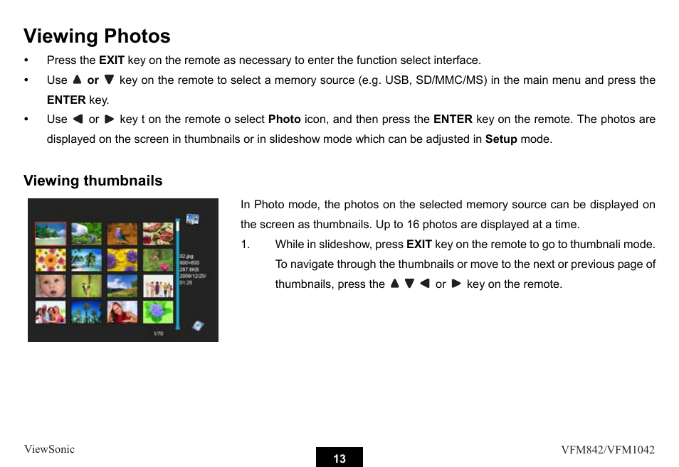 Viewing photos | VIEWSONIC VS13442 User Manual | Page 18 / 37