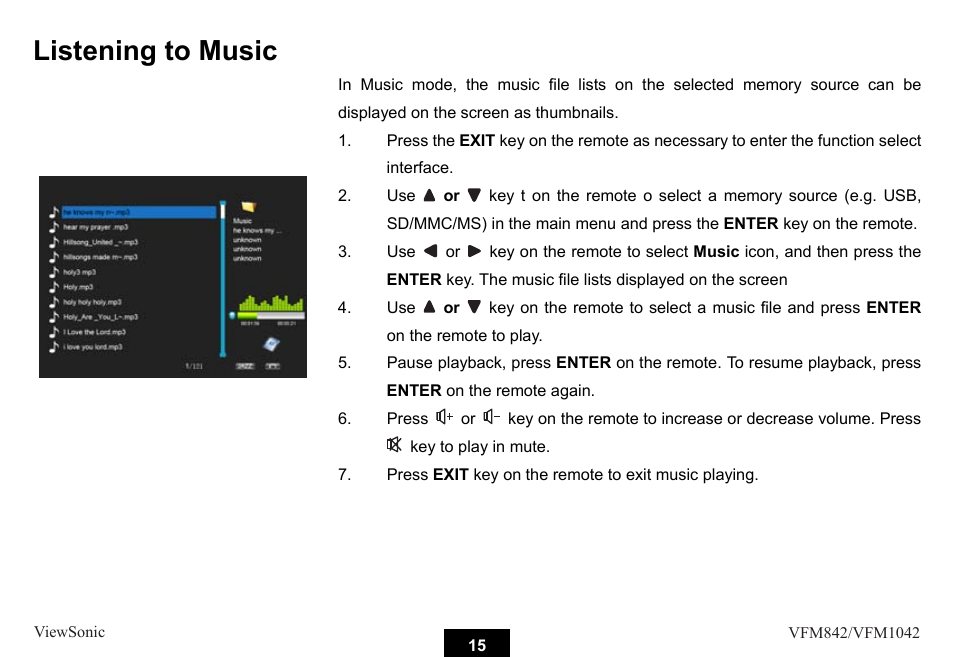 Listening to music | VIEWSONIC VS13442 User Manual | Page 20 / 37