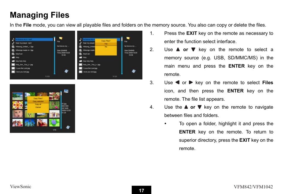 Managing files | VIEWSONIC VS13442 User Manual | Page 22 / 37