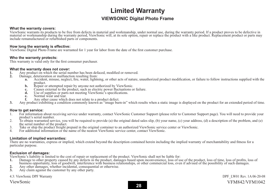 Limited warranty | VIEWSONIC VS13442 User Manual | Page 33 / 37