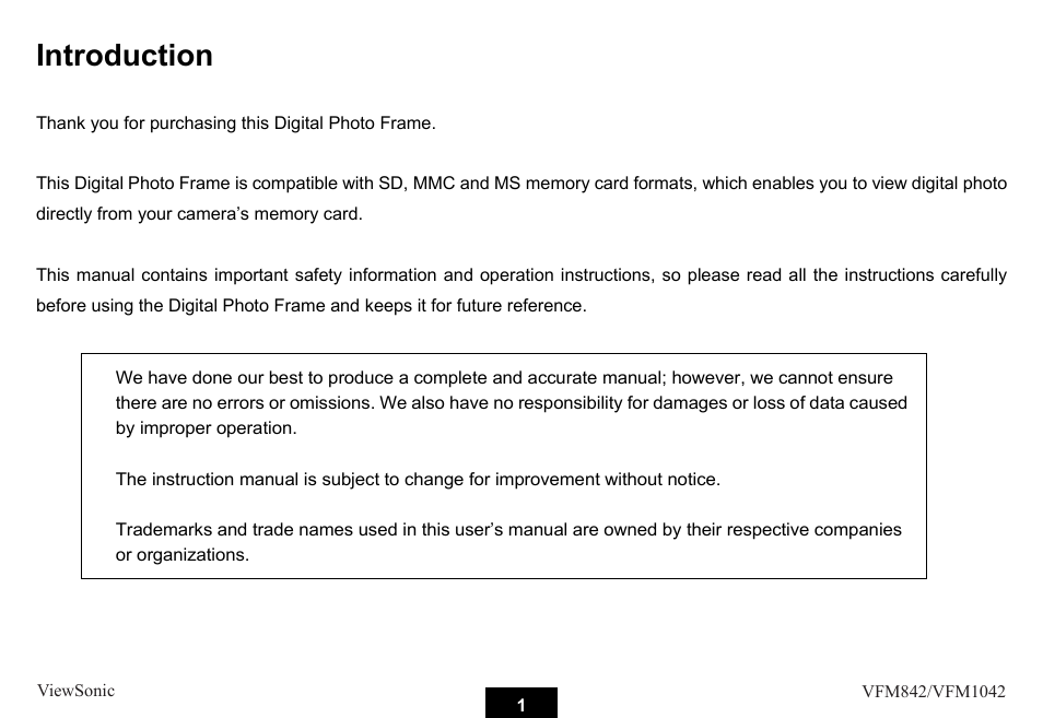 Introduction | VIEWSONIC VS13442 User Manual | Page 6 / 37