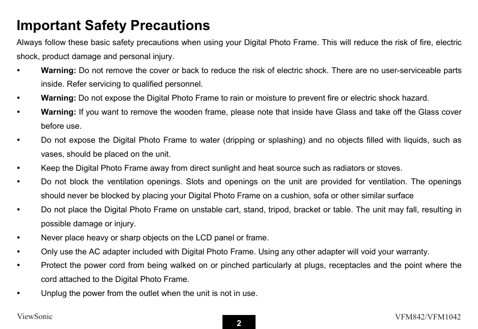 Important safety precautions | VIEWSONIC VS13442 User Manual | Page 7 / 37