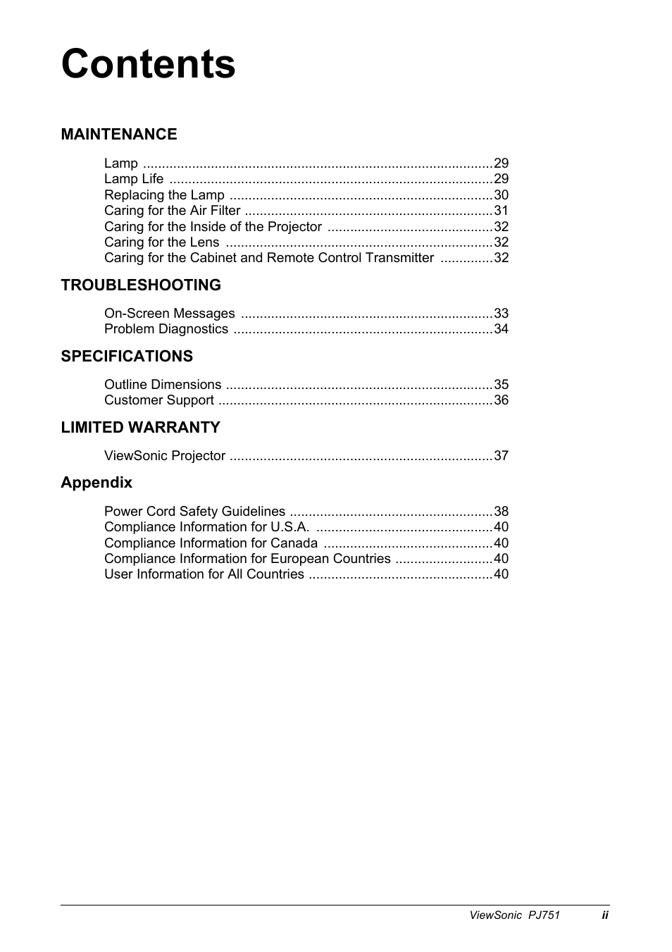 VIEWSONIC PJ751 User Manual | Page 3 / 44