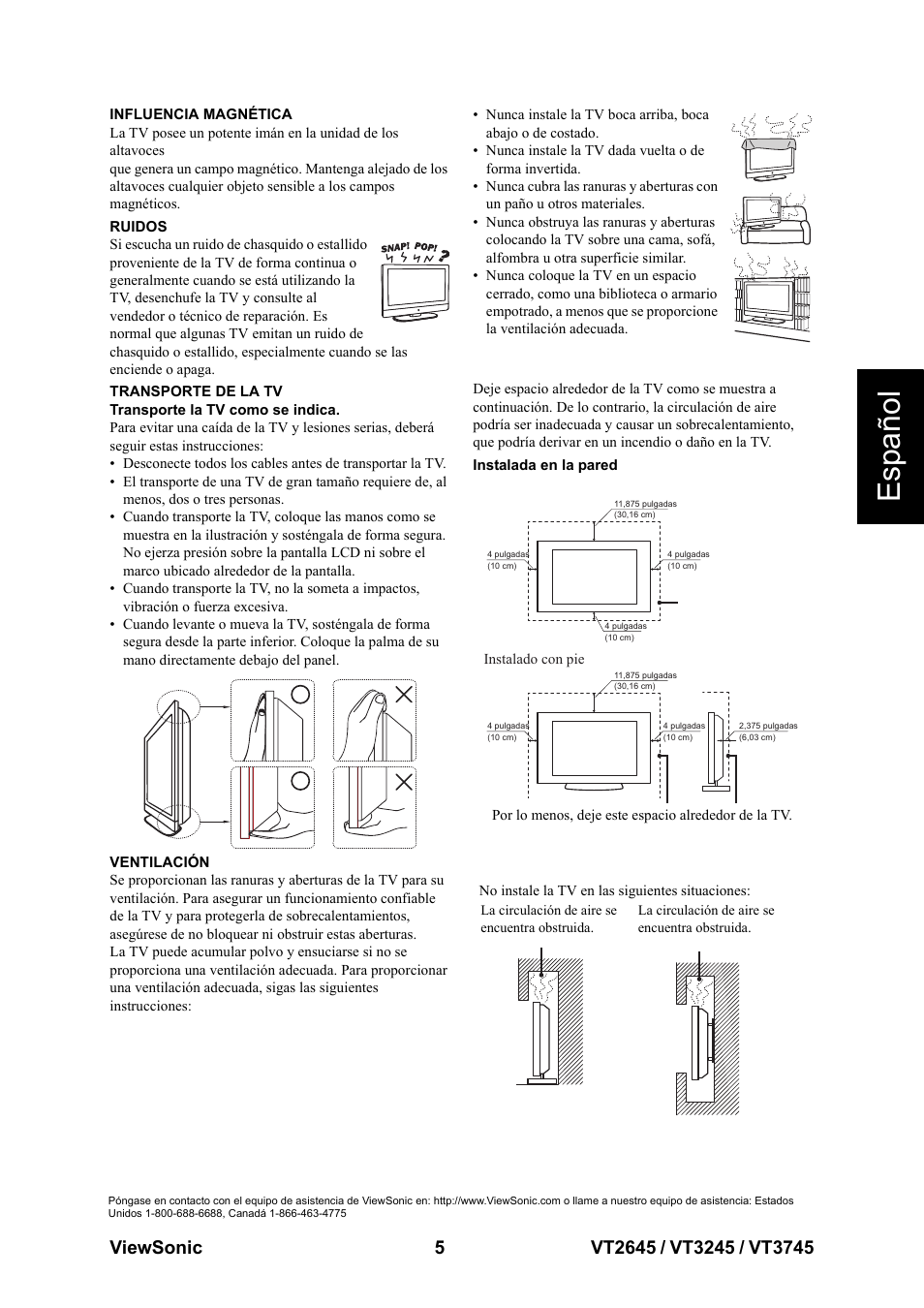Esp añol | VIEWSONIC VT3745 User Manual | Page 11 / 55