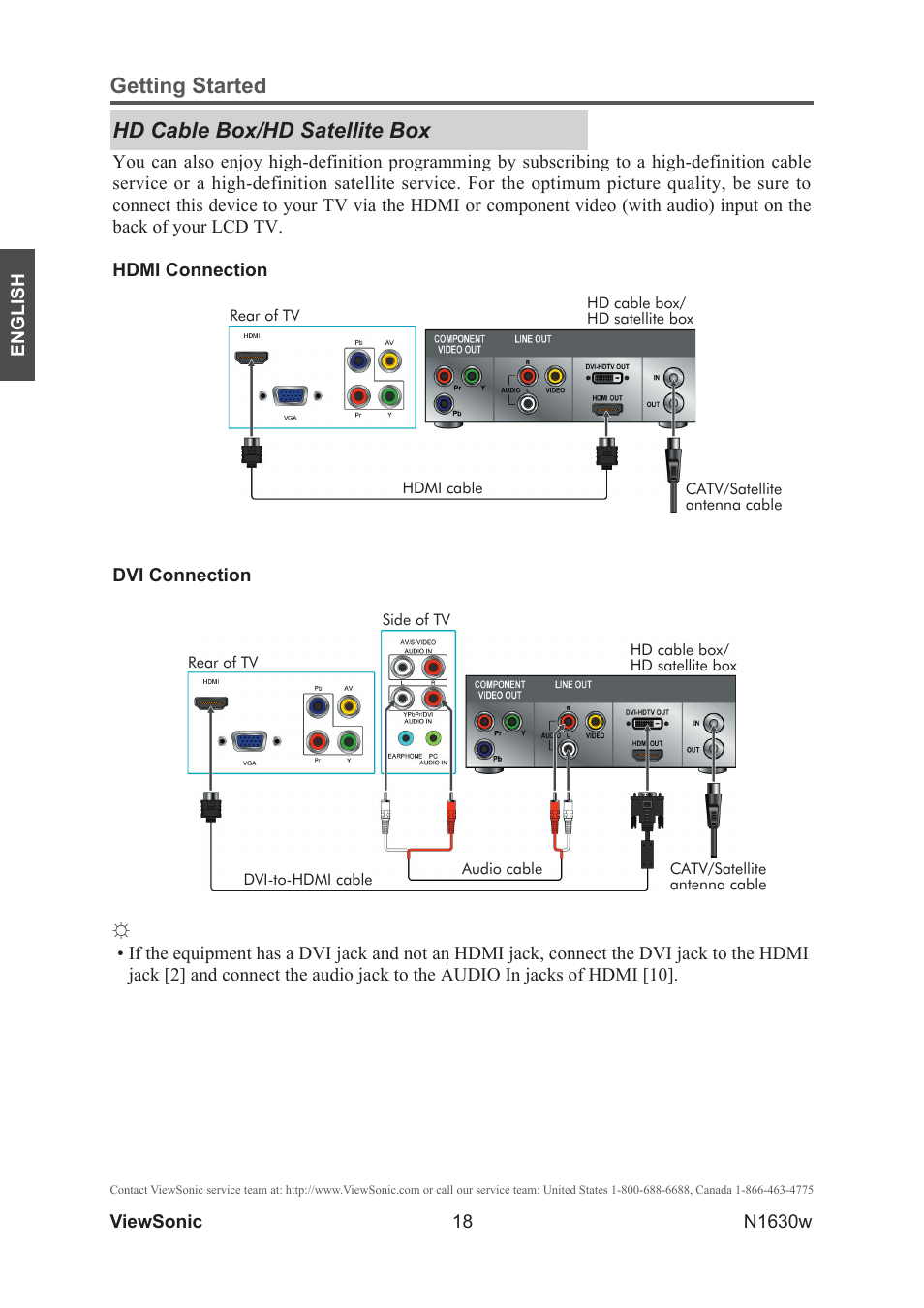 Hd cable box/hd satellite box, Getting started hd cable box/hd satellite box | VIEWSONIC VS12114-1M User Manual | Page 23 / 48