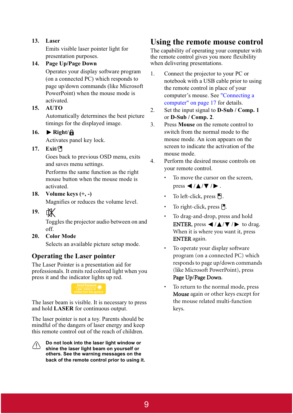 Using the remote mouse control | VIEWSONIC DLP PROJECTOR PJD7400 User Manual | Page 14 / 82