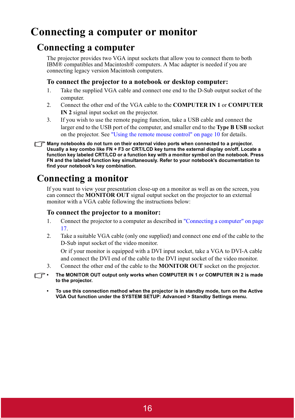 Connecting a computer or monitor, Connecting a computer, Connecting a monitor | VIEWSONIC DLP PROJECTOR PJD7400 User Manual | Page 21 / 82