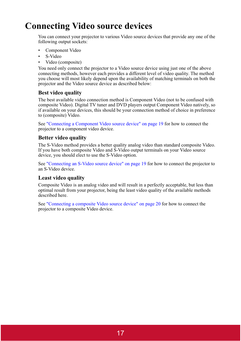 Connecting video source devices | VIEWSONIC DLP PROJECTOR PJD7400 User Manual | Page 22 / 82