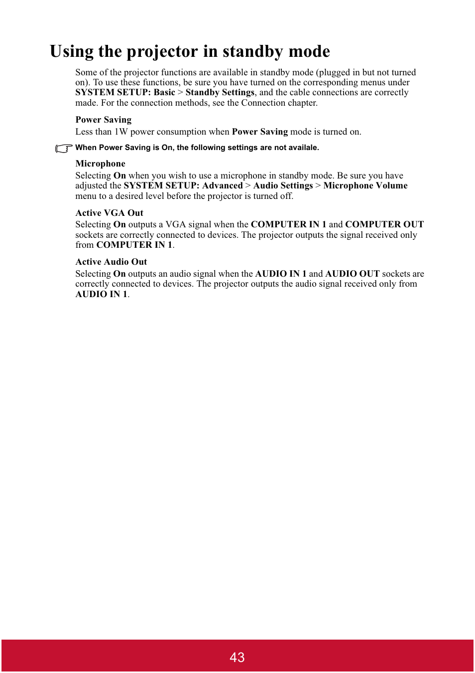 Using the projector in standby mode | VIEWSONIC DLP PROJECTOR PJD7400 User Manual | Page 48 / 82