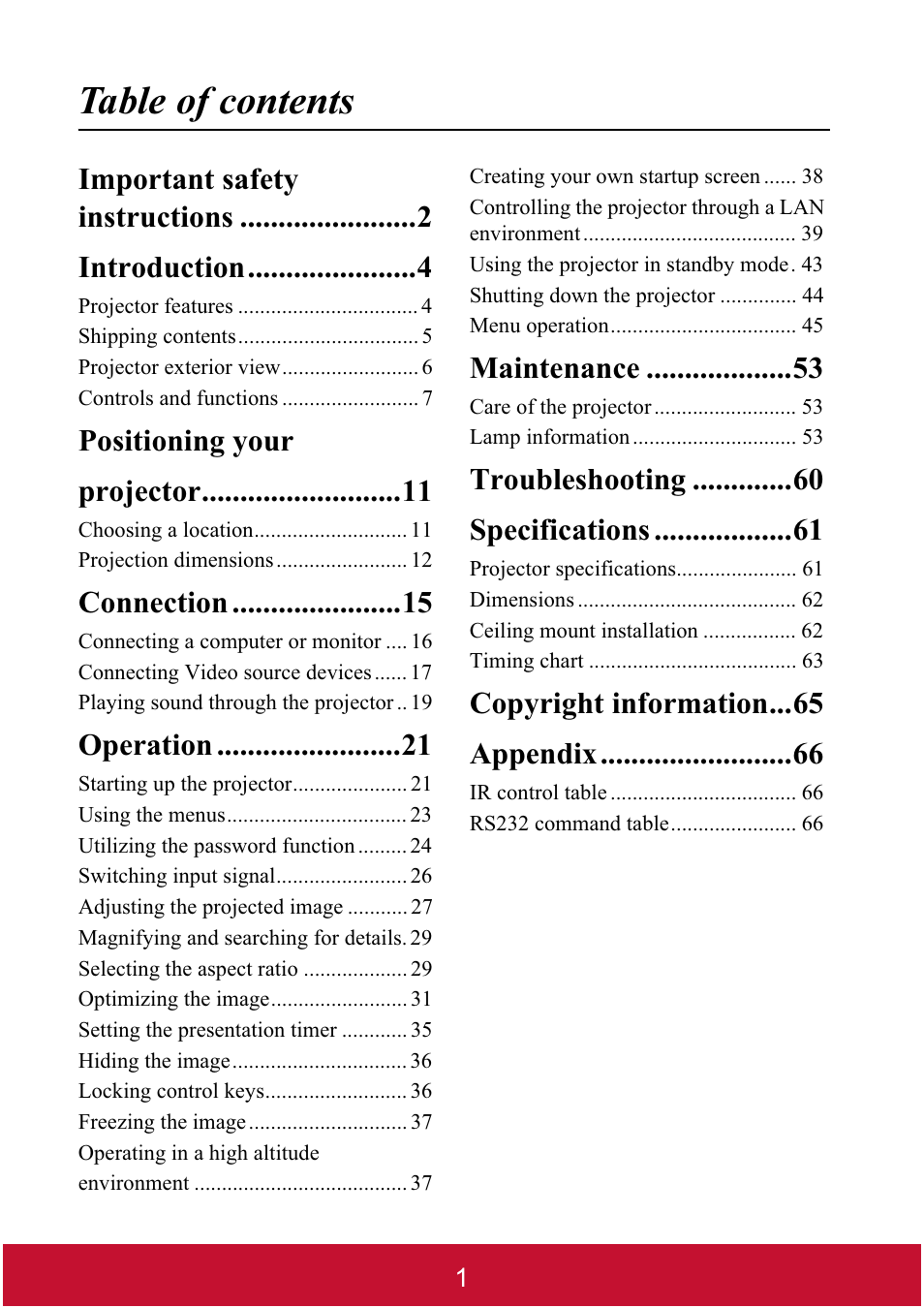 VIEWSONIC DLP PROJECTOR PJD7400 User Manual | Page 6 / 82