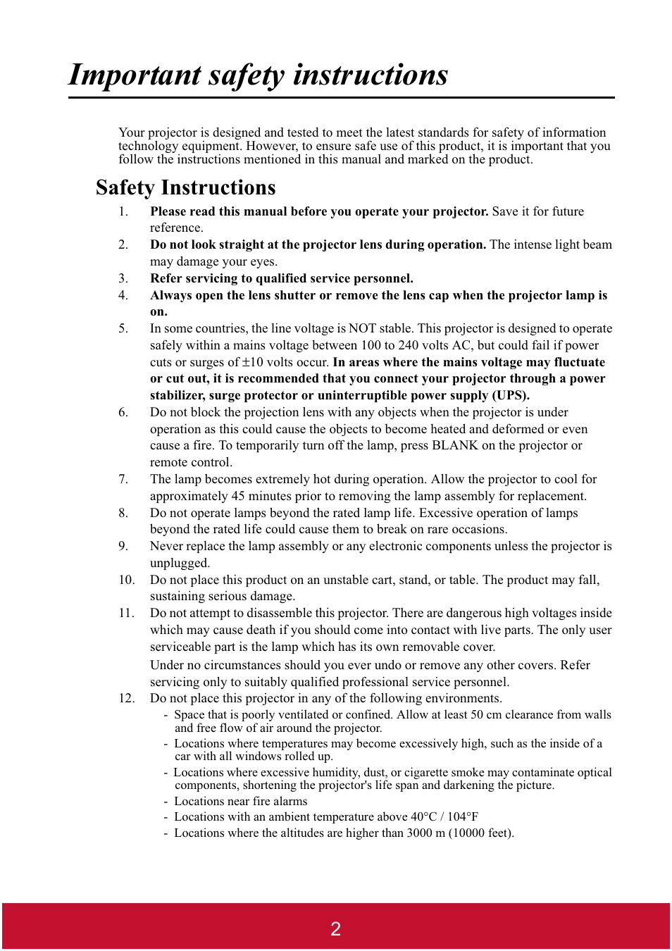 Important safety instructions, Safety instructions | VIEWSONIC DLP PROJECTOR PJD7400 User Manual | Page 7 / 82