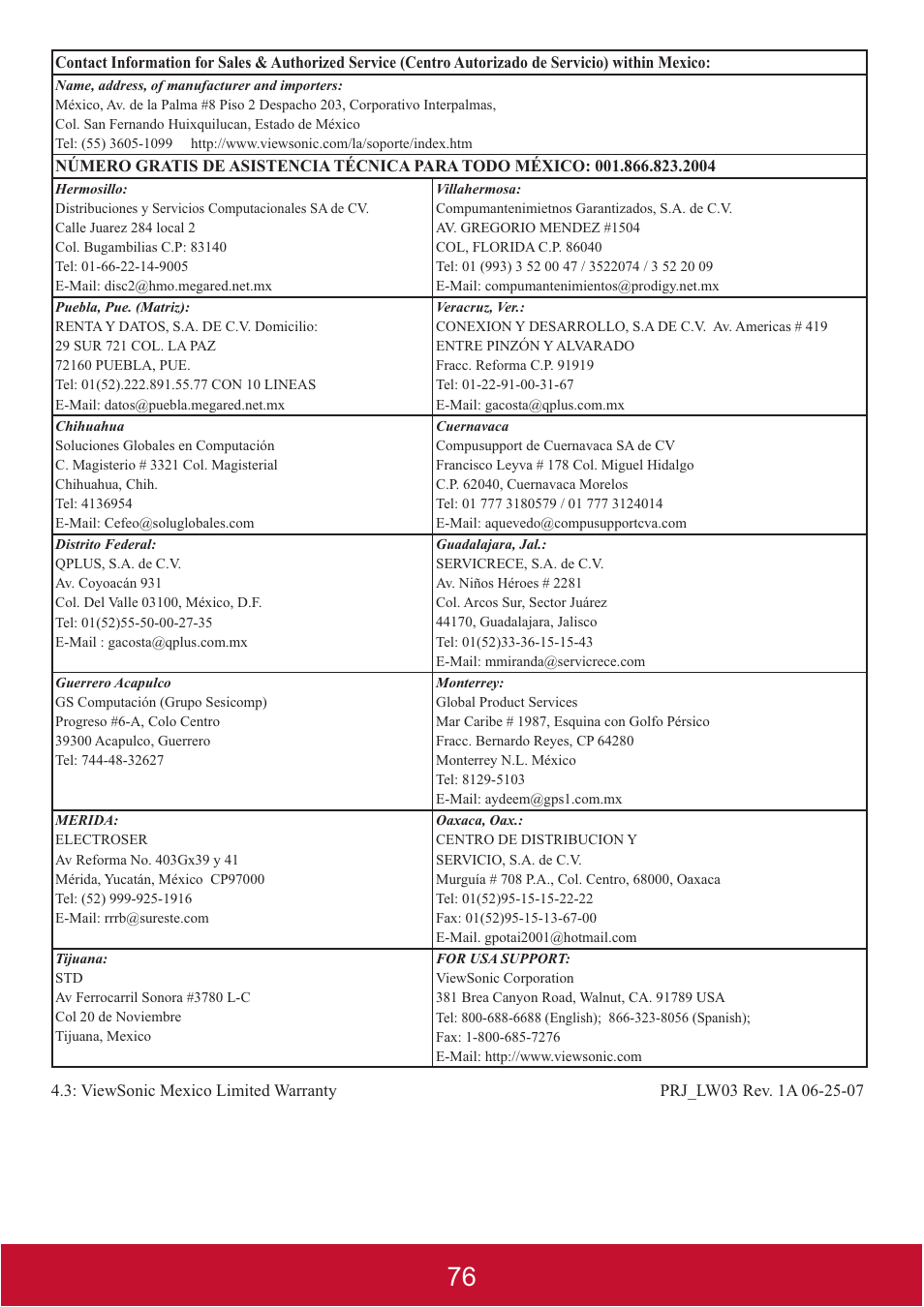 VIEWSONIC DLP PROJECTOR PJD7400 User Manual | Page 81 / 82