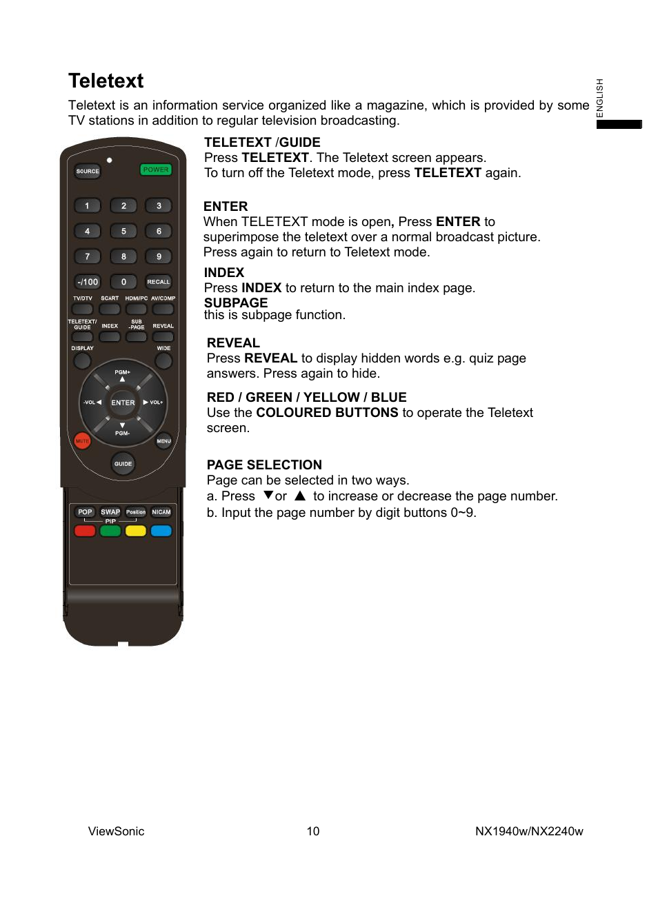 Teletext | VIEWSONIC NX1940w User Manual | Page 12 / 33