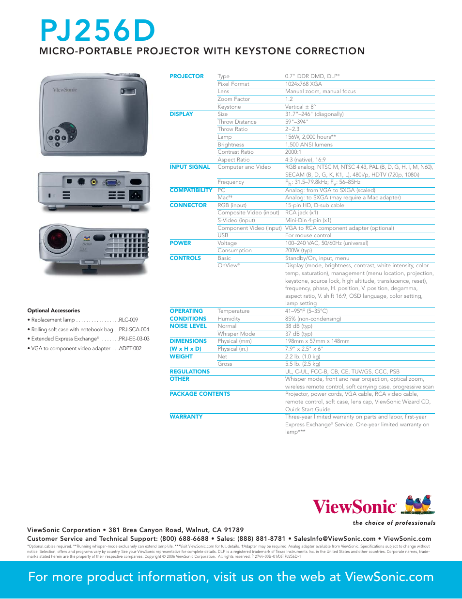 Pj256d, Micro-portable projector with keystone correction | VIEWSONIC PJ256D User Manual | Page 2 / 2