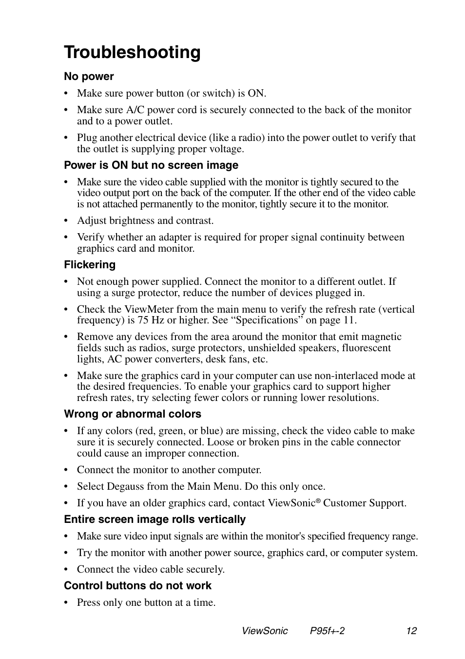 Troubleshooting | VIEWSONIC P95f+-2 User Manual | Page 13 / 19