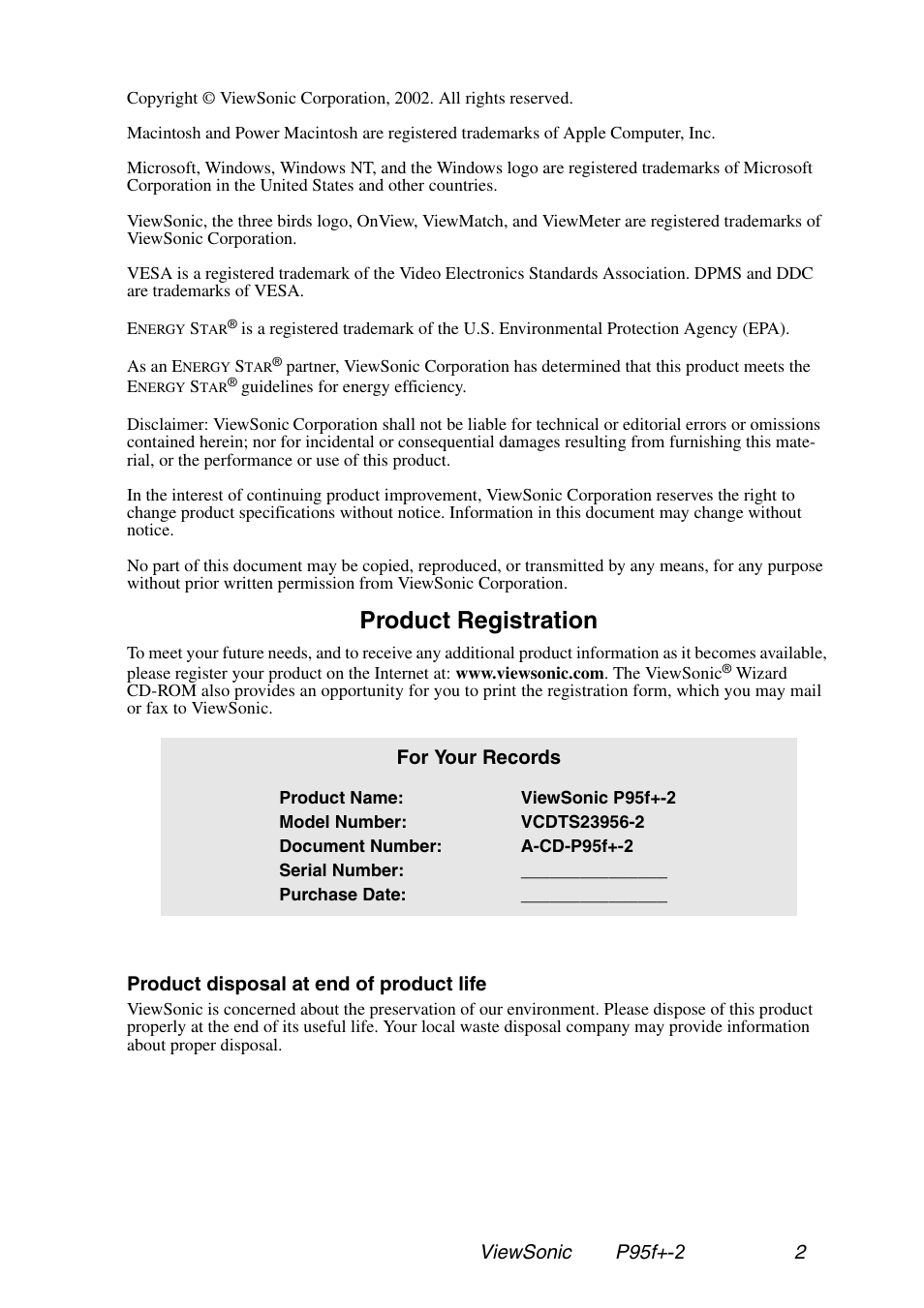 Product registration | VIEWSONIC P95f+-2 User Manual | Page 3 / 19