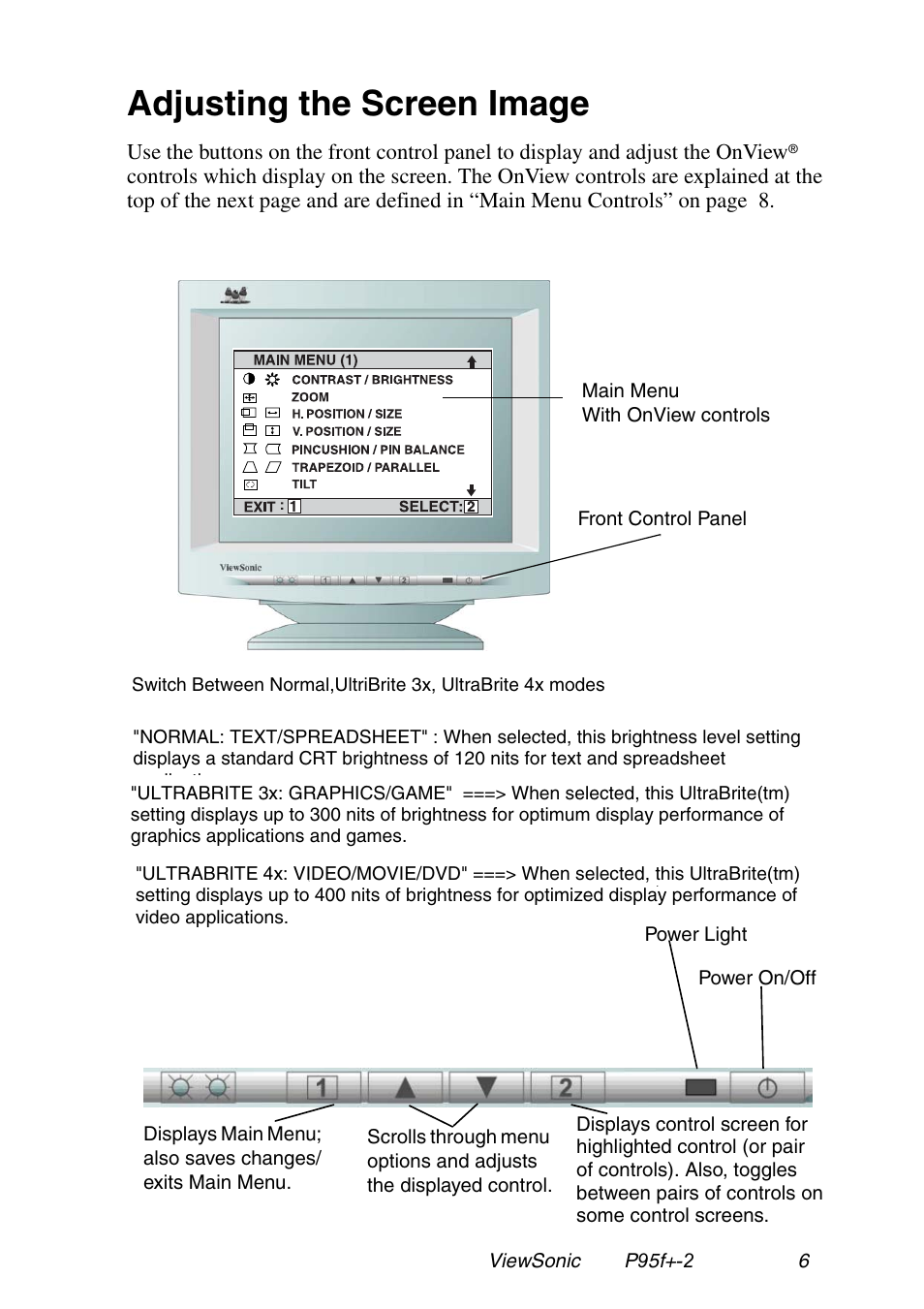 Adjusting the screen image | VIEWSONIC P95f+-2 User Manual | Page 7 / 19