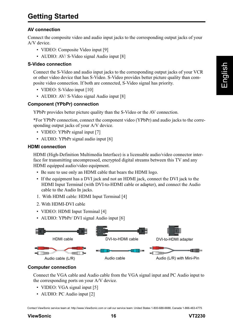 English, Getting started | VIEWSONIC LCD TV VS12413 User Manual | Page 22 / 47