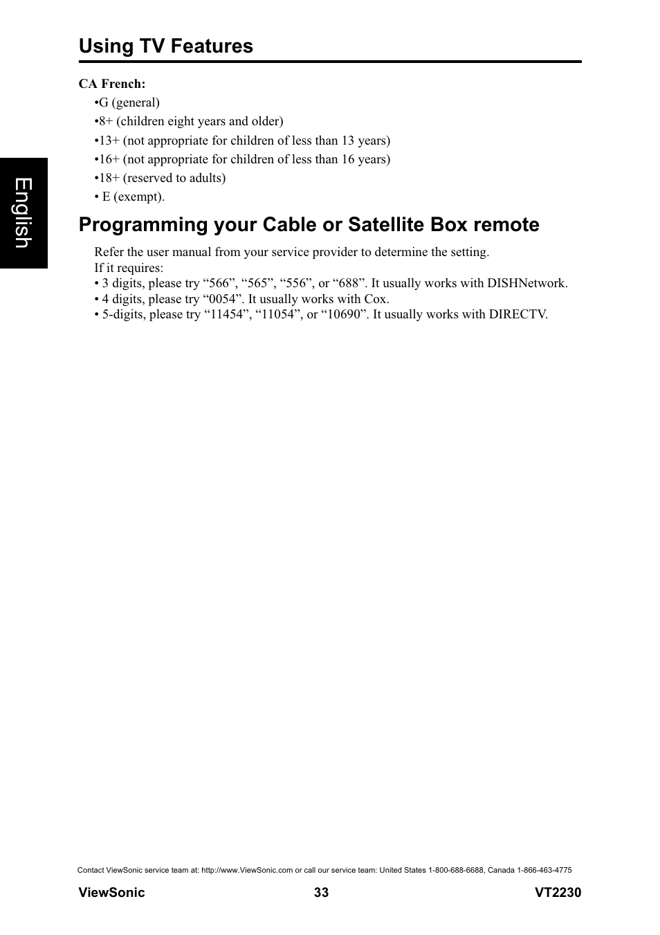 English, Using tv features, Programming your cable or satellite box remote | VIEWSONIC LCD TV VS12413 User Manual | Page 39 / 47