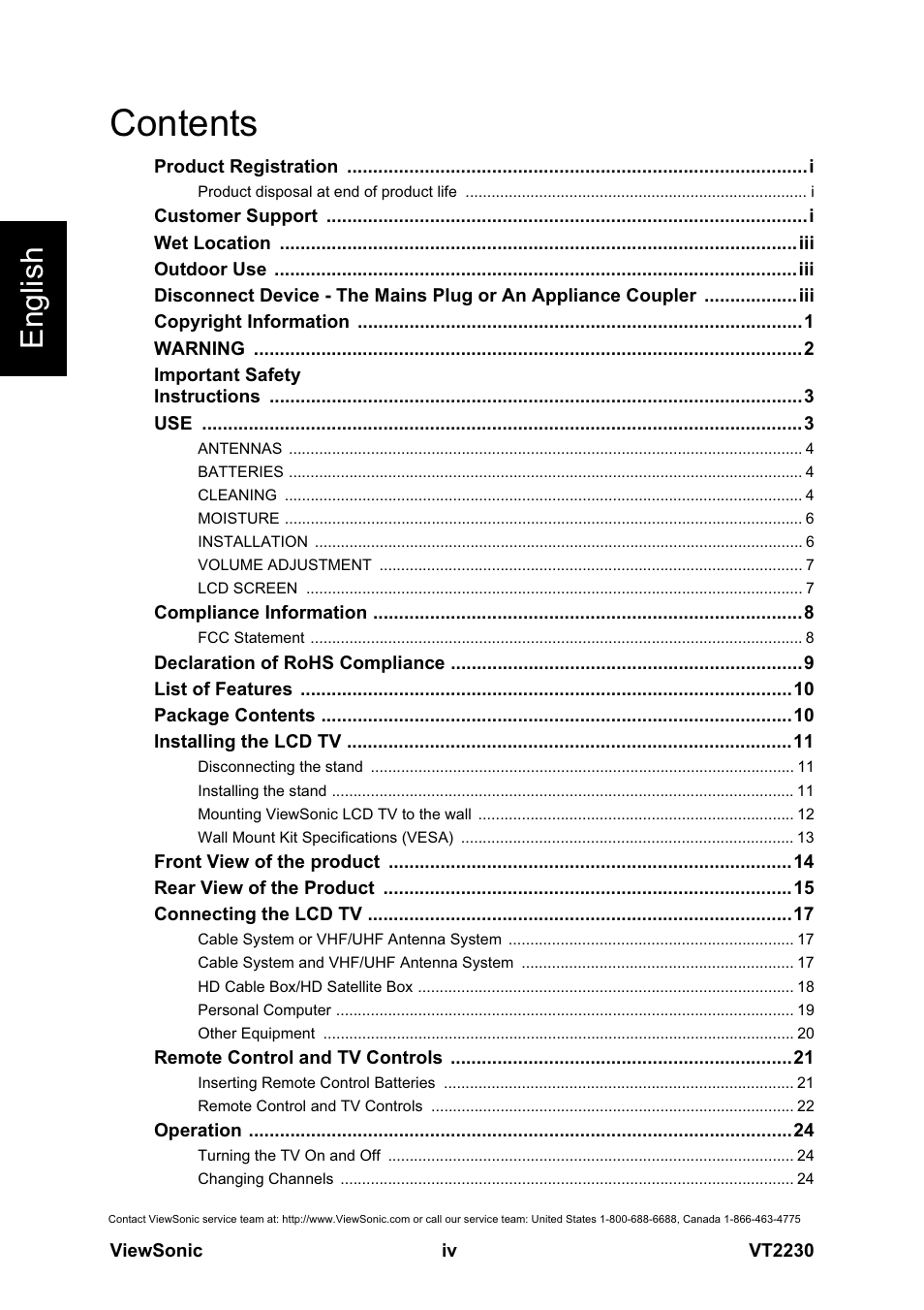 VIEWSONIC LCD TV VS12413 User Manual | Page 5 / 47