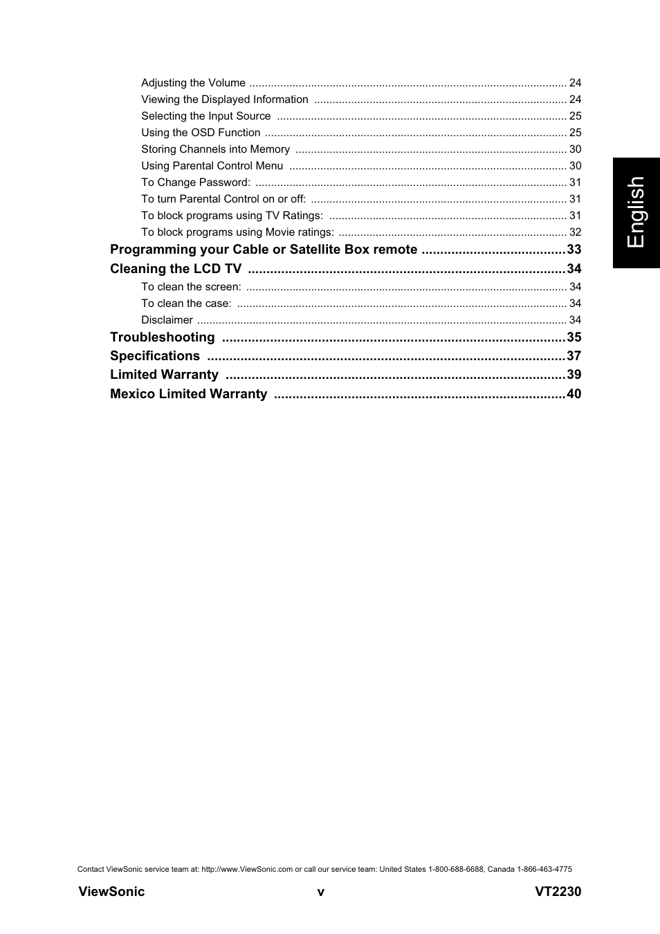 English | VIEWSONIC LCD TV VS12413 User Manual | Page 6 / 47