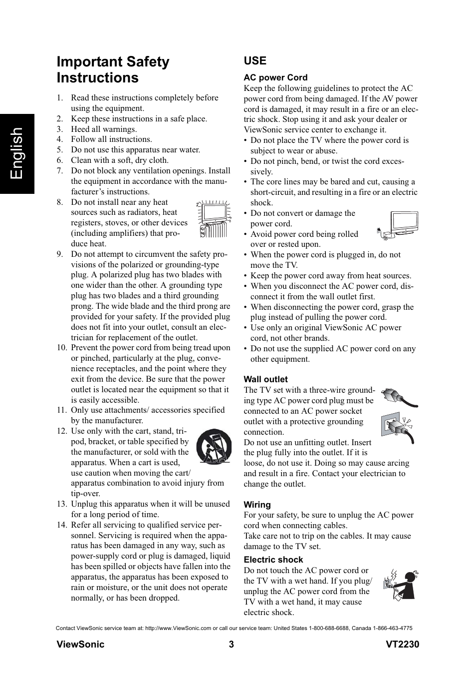 English, Important safety instructions | VIEWSONIC LCD TV VS12413 User Manual | Page 9 / 47