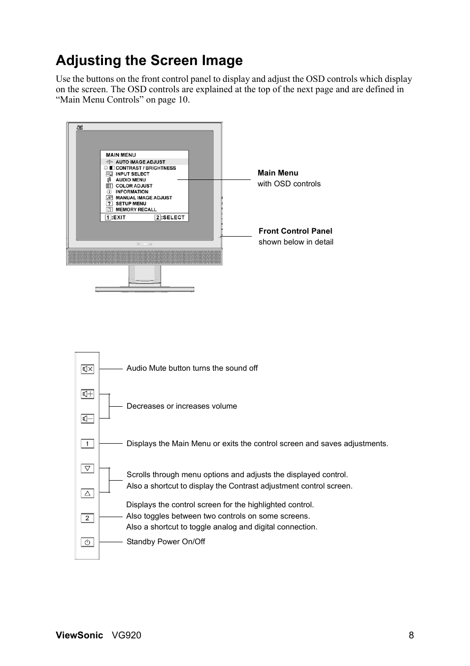 Adjusting the screen image | VIEWSONIC VS10790 User Manual | Page 11 / 22