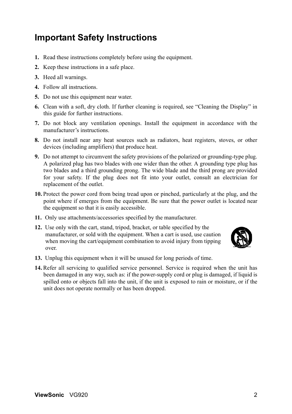 Important safety instructions | VIEWSONIC VS10790 User Manual | Page 5 / 22