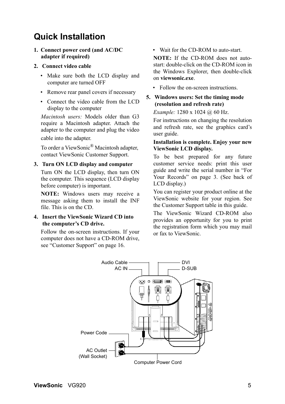 Quick installation | VIEWSONIC VS10790 User Manual | Page 8 / 22