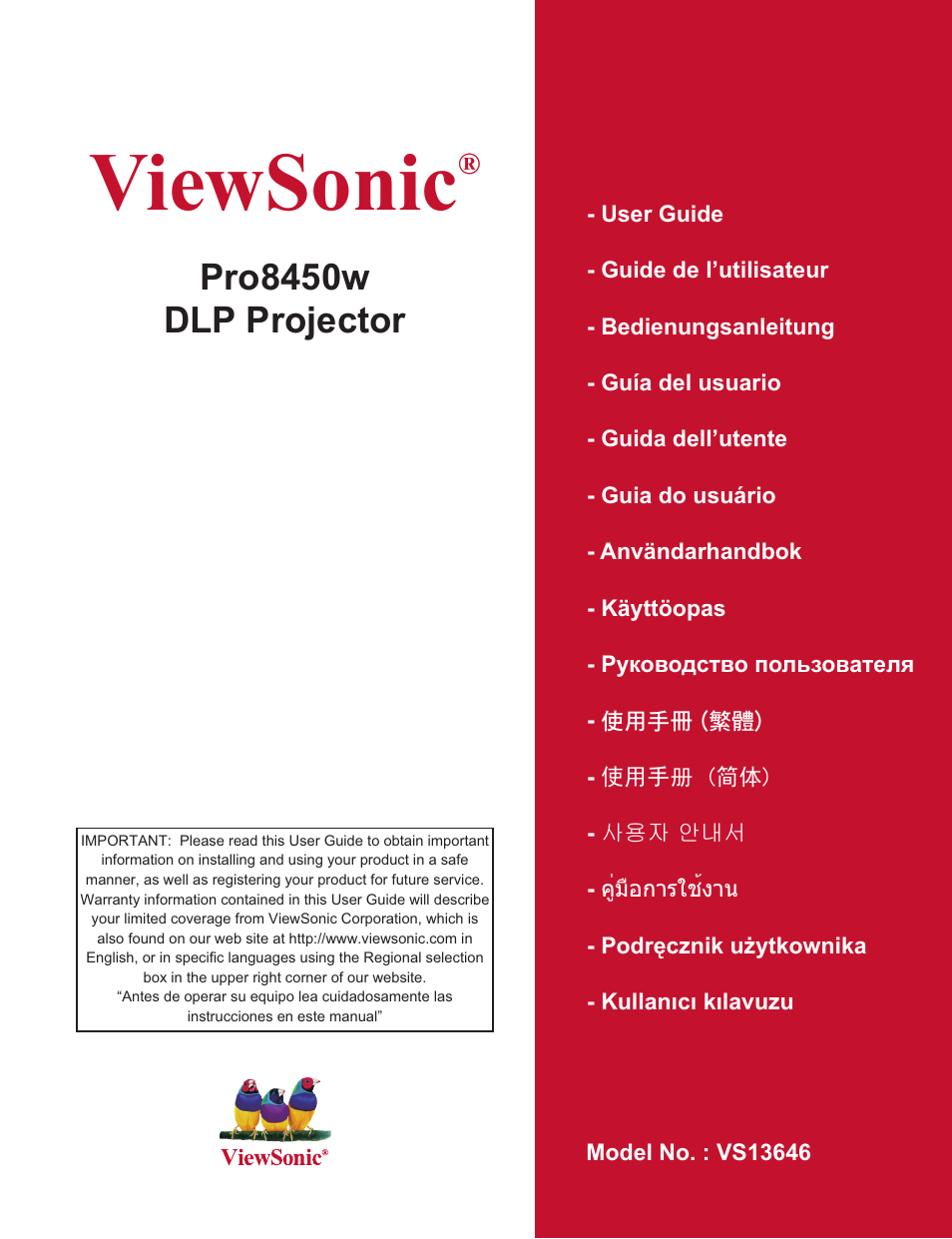 VIEWSONIC PRO8450W VS13646 User Manual | 79 pages