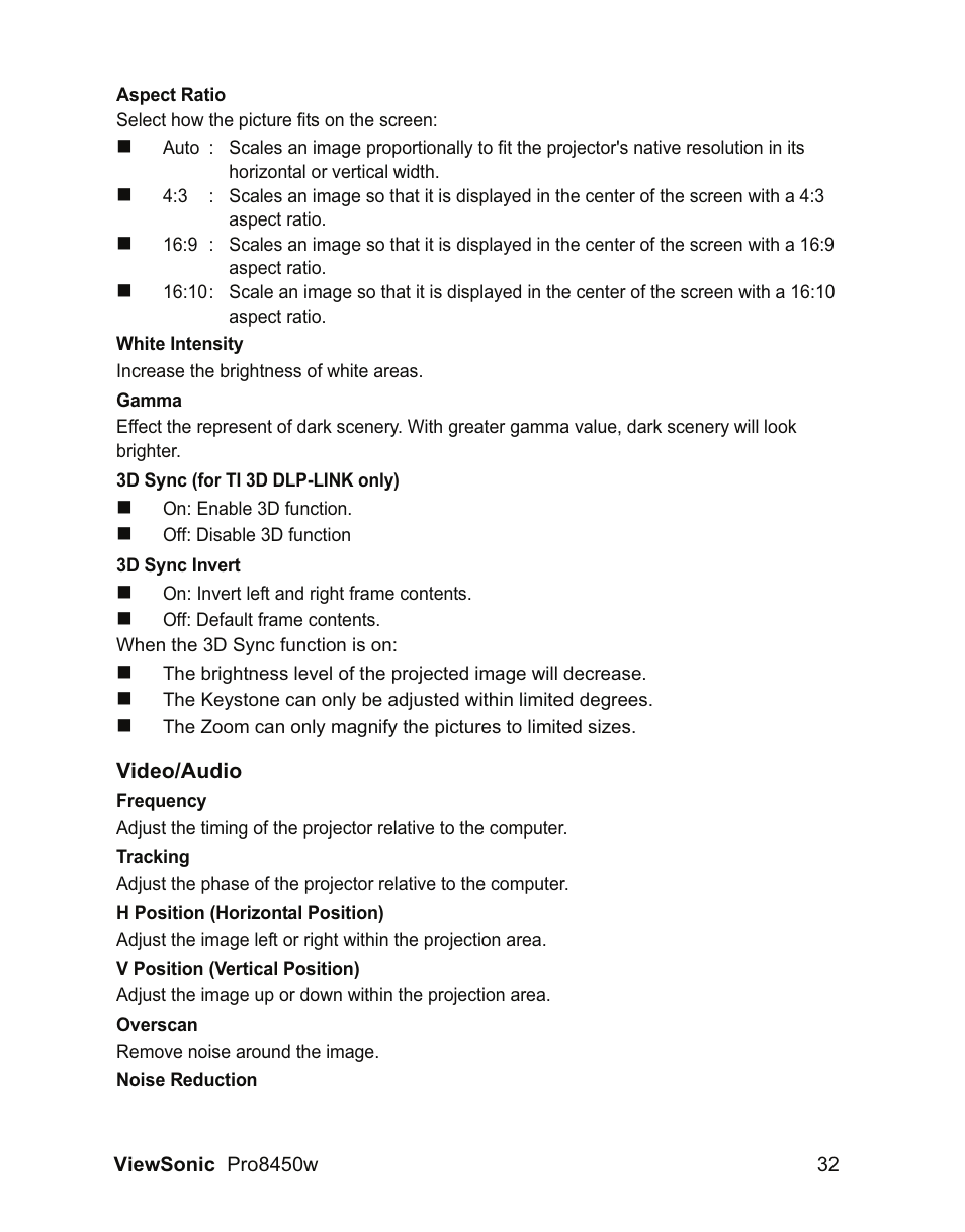 VIEWSONIC PRO8450W VS13646 User Manual | Page 36 / 79