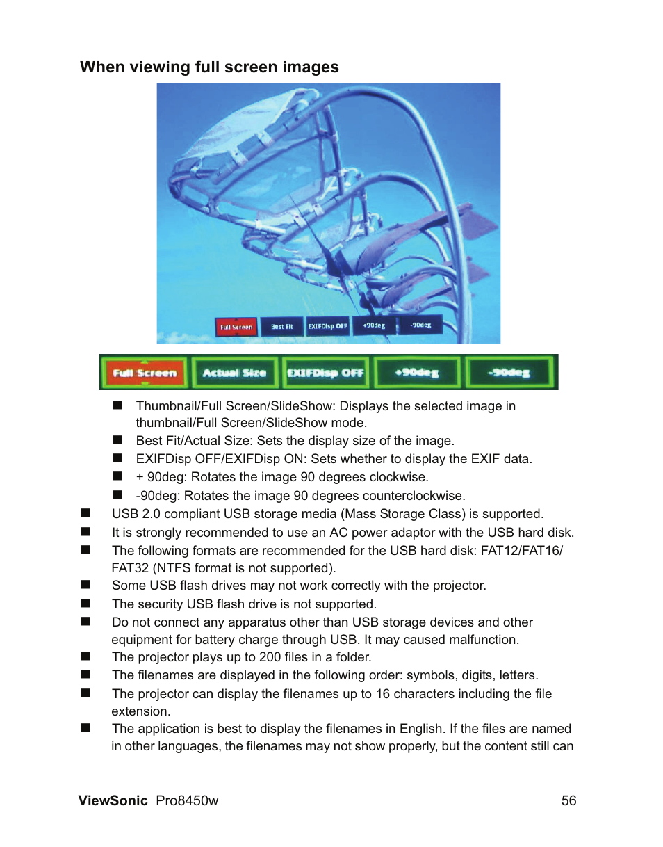 When viewing full screen images | VIEWSONIC PRO8450W VS13646 User Manual | Page 60 / 79
