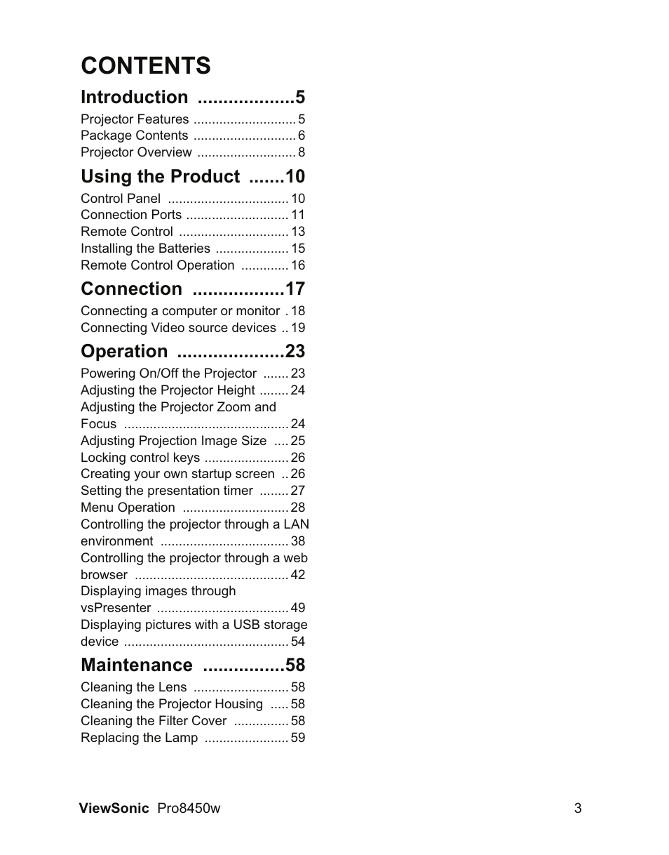 VIEWSONIC PRO8450W VS13646 User Manual | Page 7 / 79