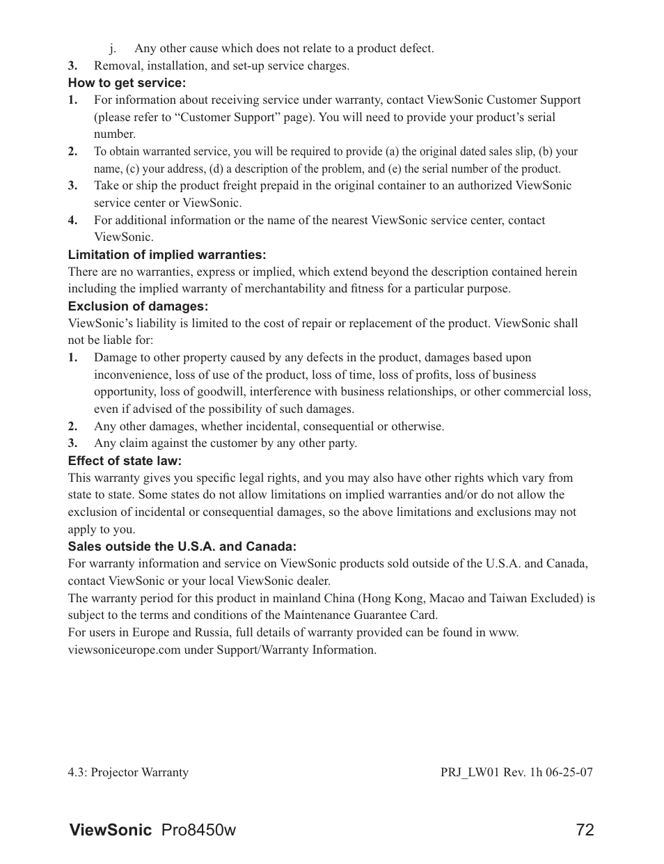 VIEWSONIC PRO8450W VS13646 User Manual | Page 76 / 79