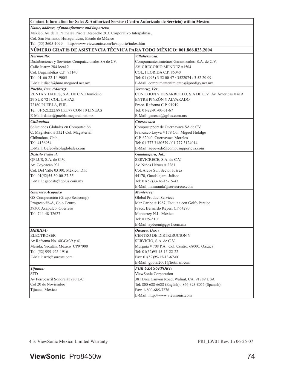 VIEWSONIC PRO8450W VS13646 User Manual | Page 78 / 79