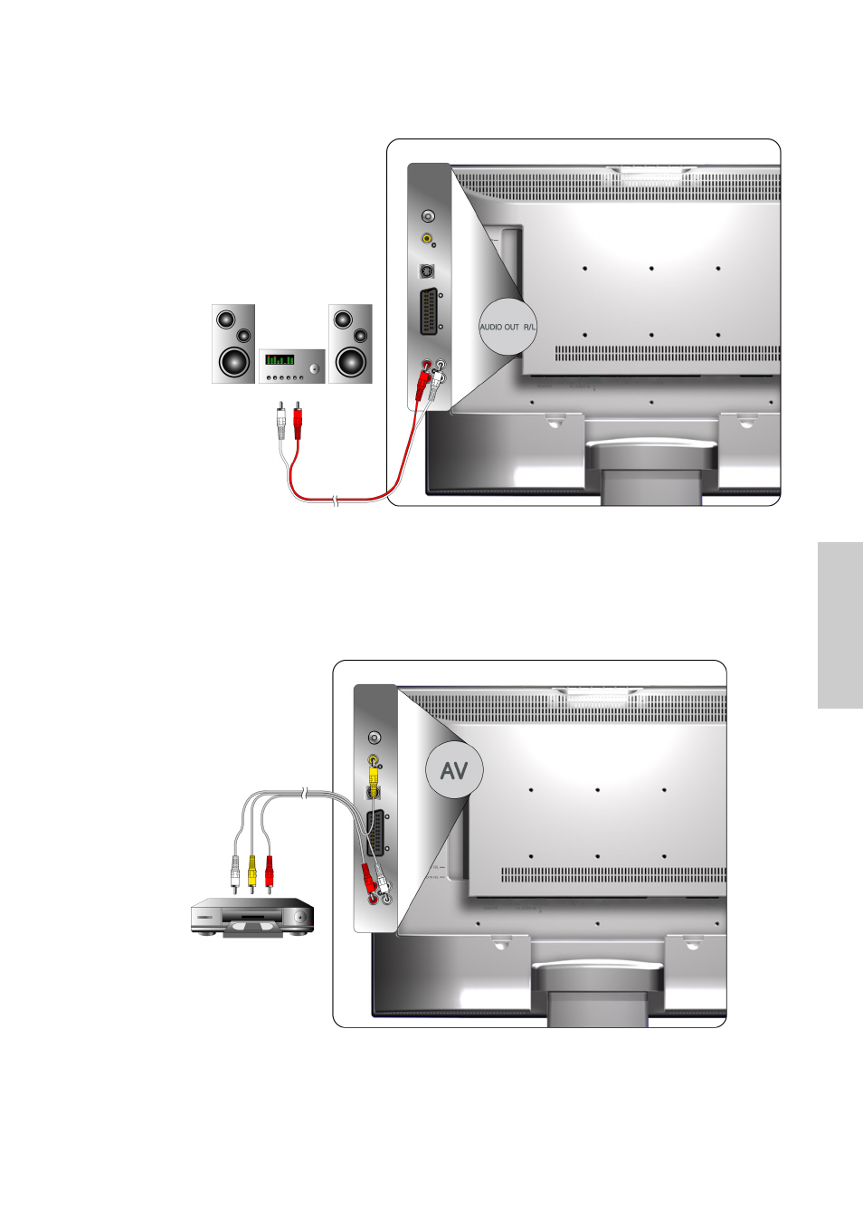 Connect av, s-video, ypbpr to video devices, Connect audio cable | VIEWSONIC VS10576-1E User Manual | Page 14 / 34