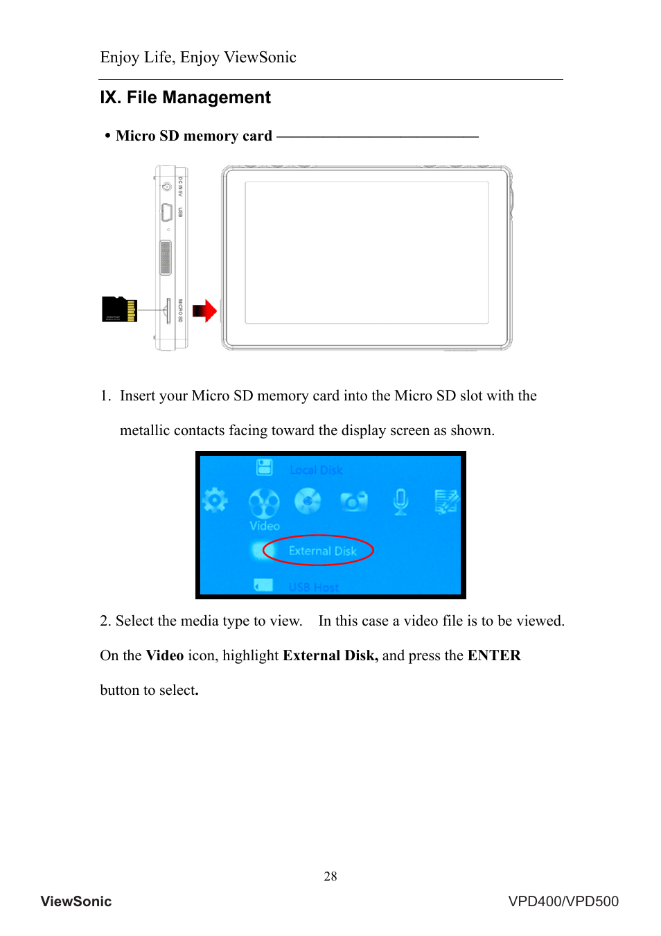 Ix. file management, Enjoy life, enjoy viewsonic | VIEWSONIC VS12835 User Manual | Page 32 / 49