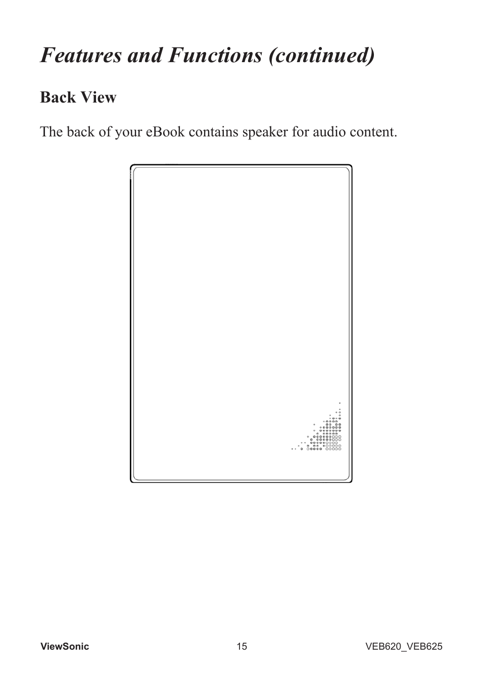 Features and functions (continued), Back view | VIEWSONIC EBOOK VS13394 User Manual | Page 17 / 49