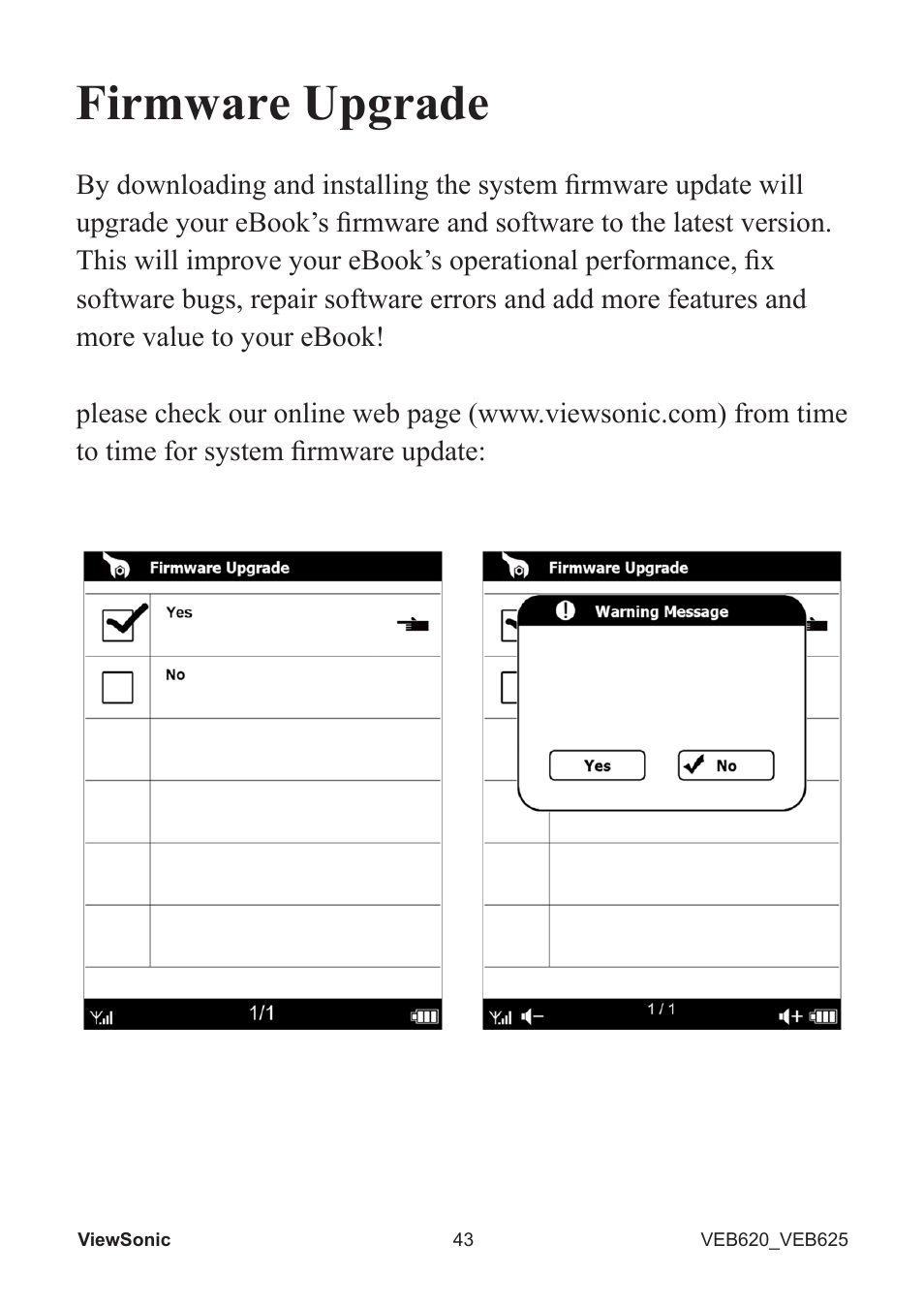 Firmware upgrade | VIEWSONIC EBOOK VS13394 User Manual | Page 45 / 49