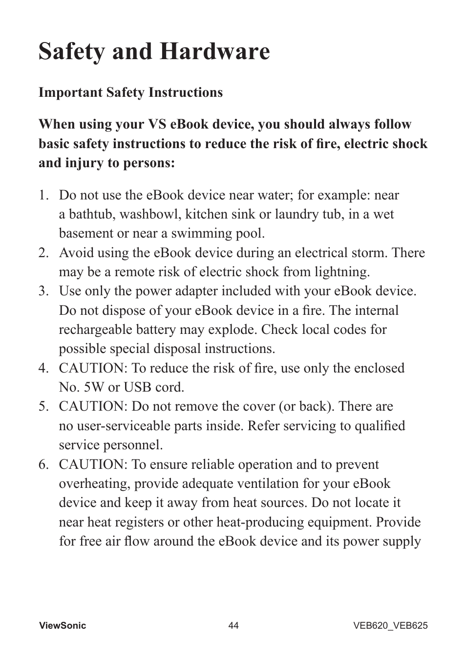 Safety and hardware | VIEWSONIC EBOOK VS13394 User Manual | Page 46 / 49