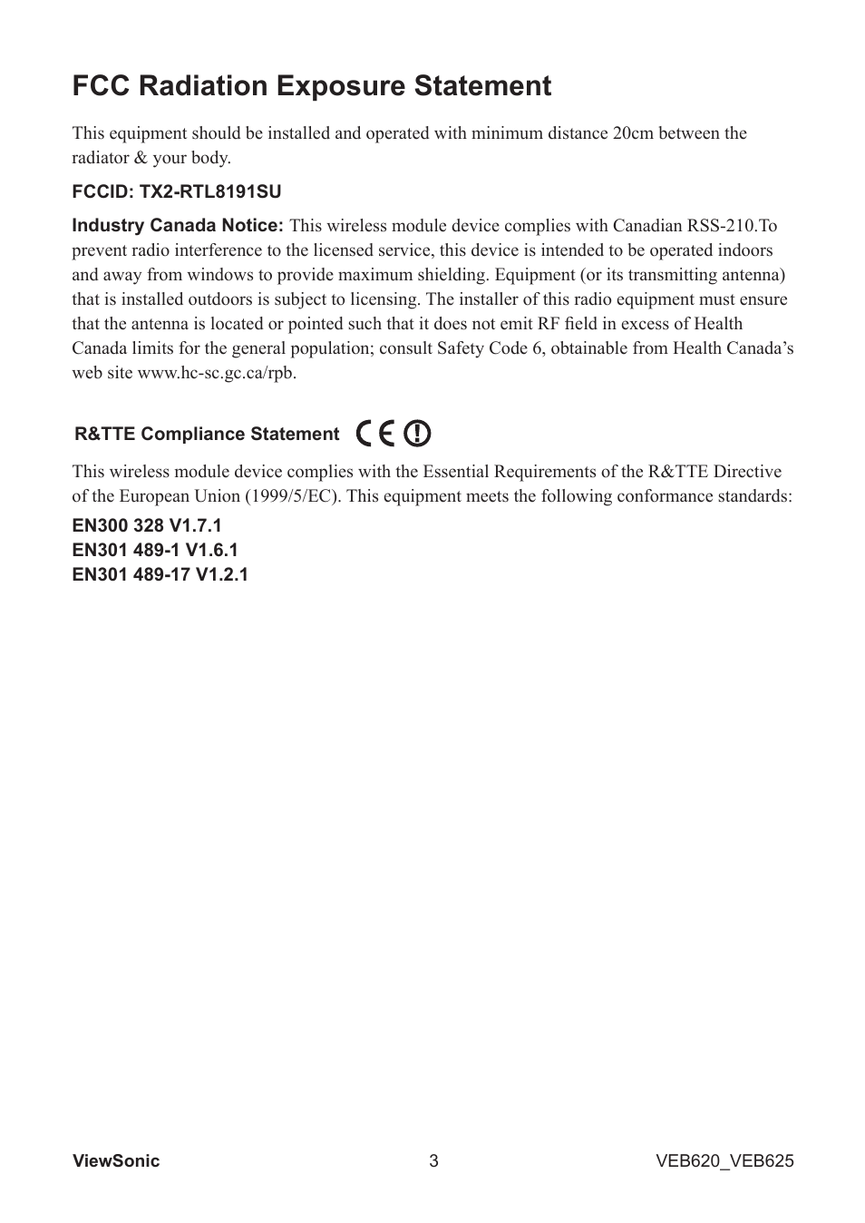Fcc radiation exposure statement | VIEWSONIC EBOOK VS13394 User Manual | Page 5 / 49
