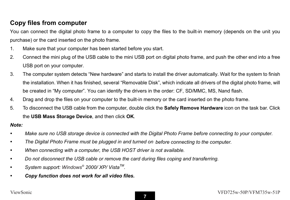 Copy files from computer | VIEWSONIC VFM735W-51P User Manual | Page 14 / 35