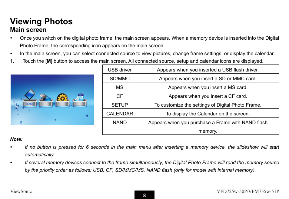 Viewing photos | VIEWSONIC VFM735W-51P User Manual | Page 15 / 35