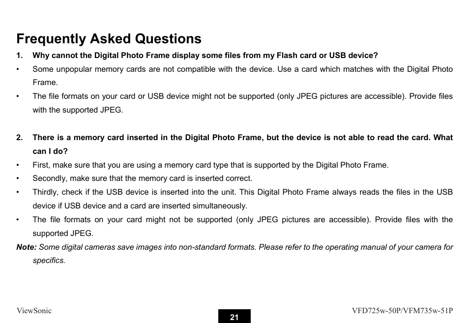Frequently asked questions | VIEWSONIC VFM735W-51P User Manual | Page 28 / 35