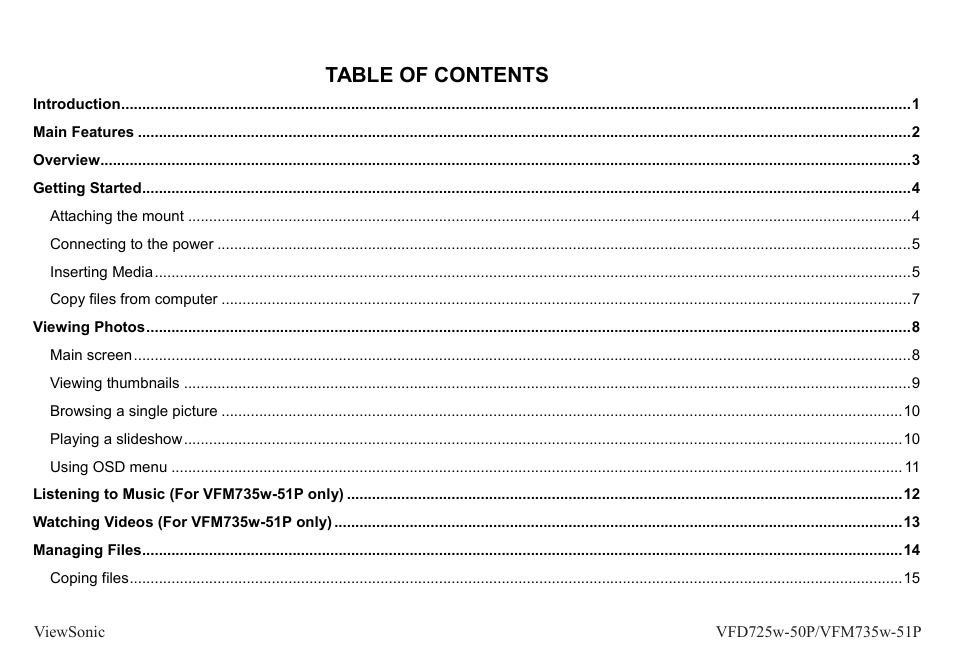 VIEWSONIC VFM735W-51P User Manual | Page 6 / 35