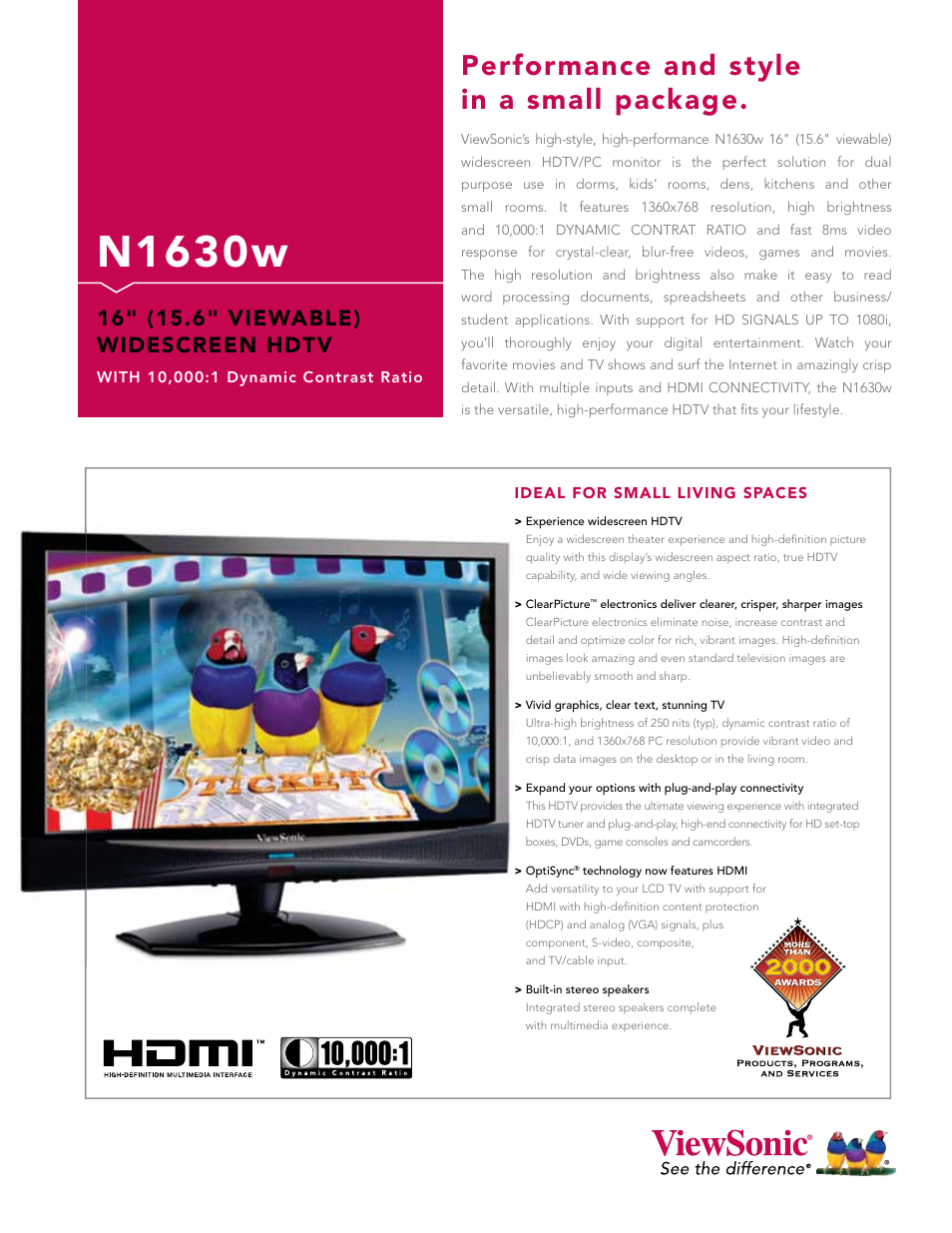 VIEWSONIC N1630W User Manual | 2 pages