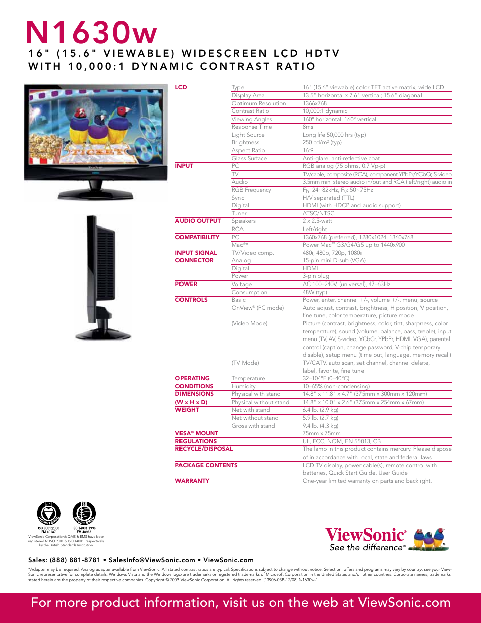 N1630w | VIEWSONIC N1630W User Manual | Page 2 / 2