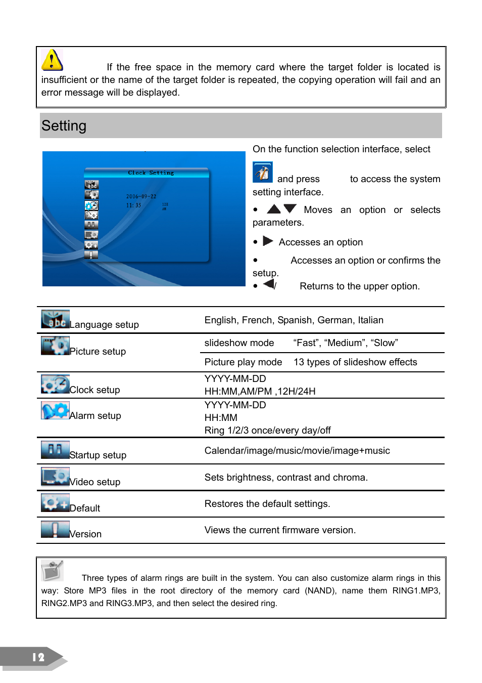 Setting | VIEWSONIC DF88W User Manual | Page 14 / 45