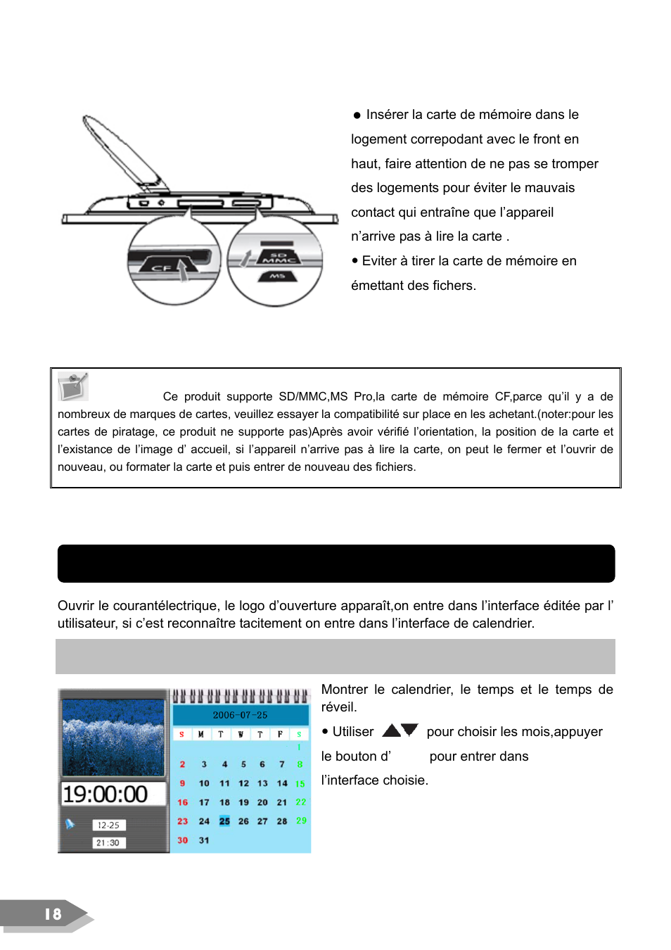 Opération, L’ interface de calendrier | VIEWSONIC DF88W User Manual | Page 20 / 45